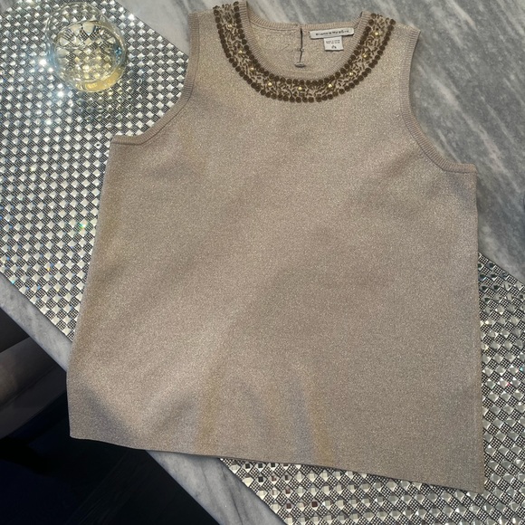 Bianca Nygard gold knit holiday shell with beading size large holiday wear - Picture 7 of 13